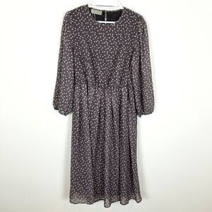Ricco Bruno Women Polka Dot Midi Dress Size XL Blush White Chiffon Long‎ Sleeve